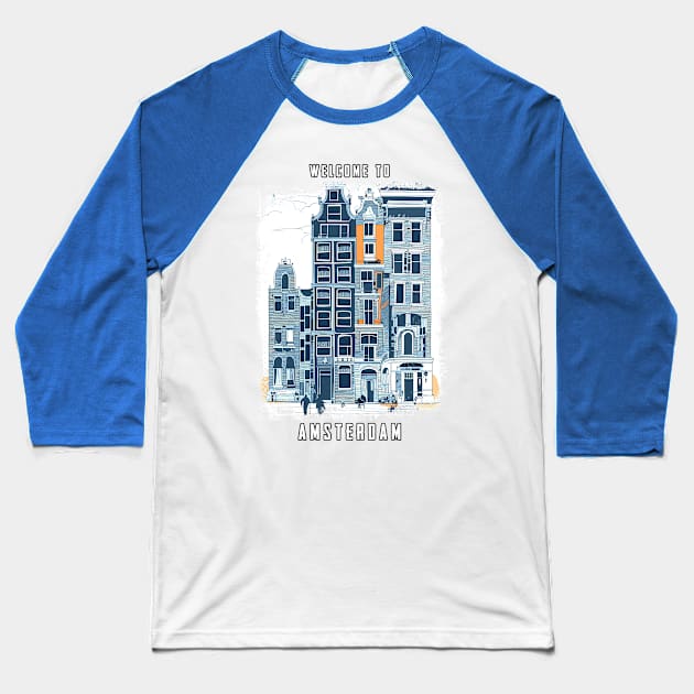 Amsterdam Holland Vintage Dutch Streets Travel Art Baseball T-Shirt by Naumovski